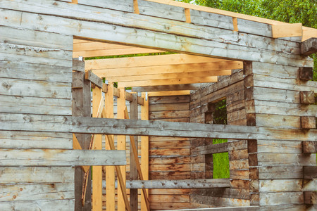 Unfinished, ecological wooden house and building areaの写真素材