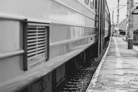 train wagons waiting for departure in italian province stationの写真素材