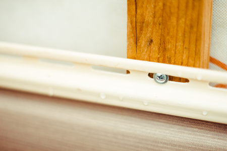 Installation on facade of the house panels beige vinyl sidingの写真素材