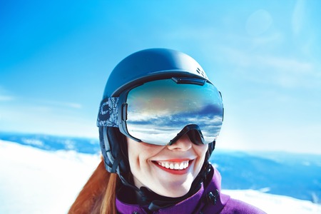 Portrait of a Woman in the Alps in Glassesの写真素材