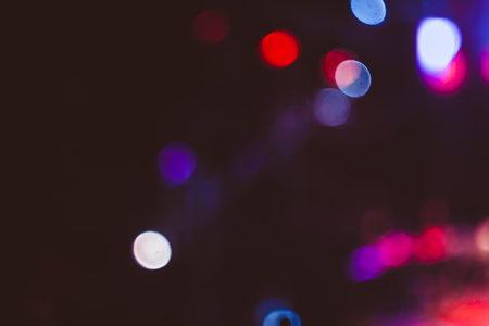 Stage lights on concert. Lighting equipment with multicolored beams.