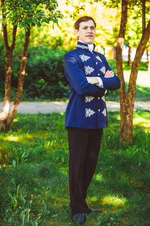 the guy dressed in retro form in the summer Parkの写真素材