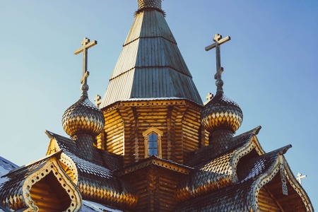 beautiful wooden Church on a winter dayの写真素材