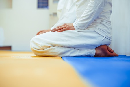 Group of children in kimono sitting on tatamiの写真素材