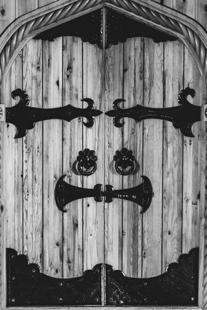 A wooden gate to the Russian Churchの写真素材