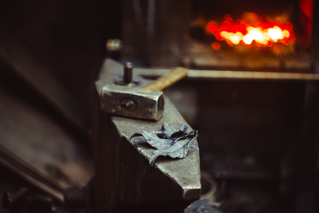 Hand anvil. hummers all blacksmith tools in forge.の写真素材