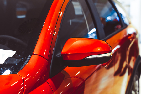 side rear-view mirror on a modern carの写真素材