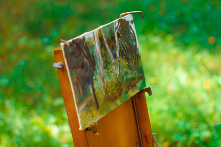 Russia, Novokuzneck, 4.08.2017: Artist paints in natureのeditorial素材