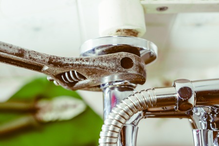 bathroom open pipe before installing the faucetの写真素材