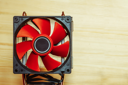 CPU cooler, radiator with 2 fans with red bladesの写真素材