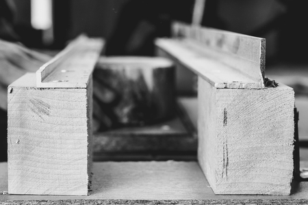 preparation of wooden products on the table in the Studioの写真素材