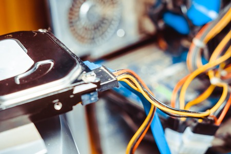 Hard Disk Drive with SATA and Power Cable attachedの写真素材