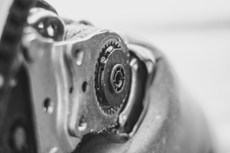 dirty old gear motor wheel, close upの写真素材