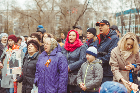 Novokuzneck, RUSSIA - MAY 9, 2018: people celebrate victory day in Russia immortal regimentのeditorial素材
