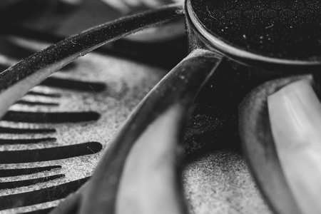 Dust on the computer pc processor cooler with mainboard and computer case fragment. Selective focus.の写真素材