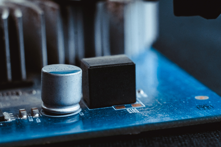 Computer board chip circuit cpu core blue technology background or texture with processors microelectronics hardware concept electronic device motherboard semiconductorの写真素材