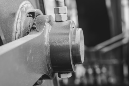 The hydraulic tractor is yellow. Crawler bulldozer at the exhibitionの写真素材