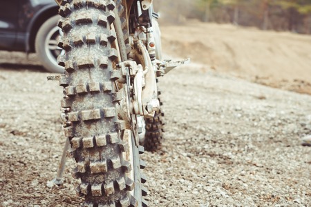 wheel with large tread motocross bike closeupの写真素材