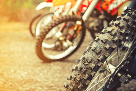 wheel with large tread motocross bike closeupの写真素材