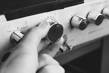 old Soviet audio amplifier, volume controls closeup