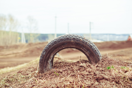 tire on the sports track on motocrossの写真素材