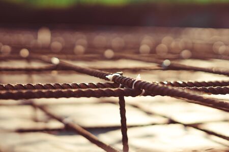 reinforcement in the Foundation prepared for pouring concreteの写真素材