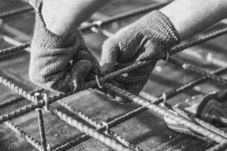 reinforcement in the Foundation prepared for pouring concreteの写真素材