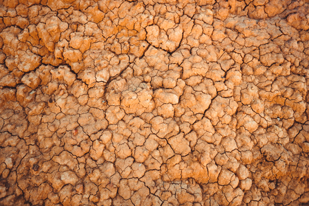 cracked red clay in the form of textureの写真素材