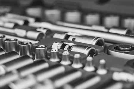 Set of tools for car repair in box, closeupの写真素材