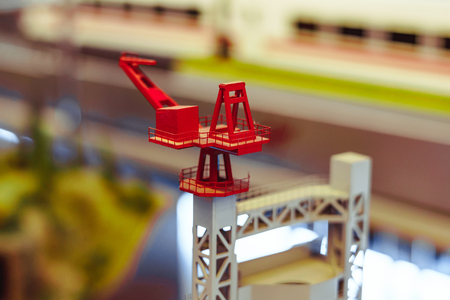 City street maquette, roads with cars, evening illumination. City architectural modelの写真素材