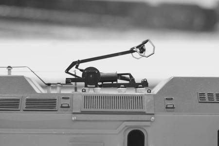 Miniature toy model of modern train crossing bridgeの写真素材