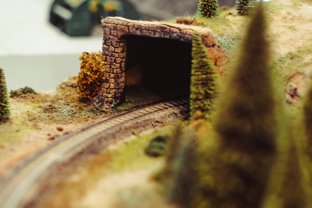 City street maquette, roads with cars, evening illumination. City architectural modelの写真素材