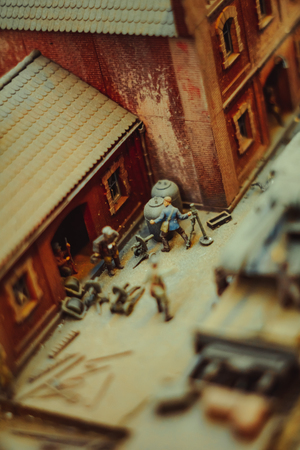 Novokuzneck, Russia - 26.07.2018: Wargaming miniatures depicting Soviet troops during world war II, in a rural villageのeditorial素材