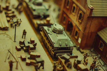 Novokuzneck, Russia - 26.07.2018: Wargaming miniatures depicting Soviet troops during world war II, in a rural villageのeditorial素材