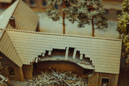 Novokuzneck, Russia - 26.07.2018: Wargaming miniatures depicting destroyed buildings during world war IIのeditorial素材