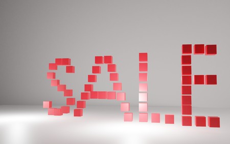 3D inscription sale made of red cubesの写真素材