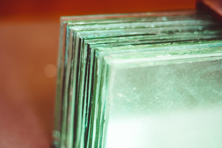 A pile of glass sheets took from a corner