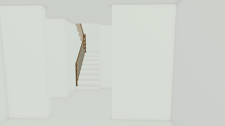 3D rendering of house interior. Section plane of cottage first floor.の写真素材