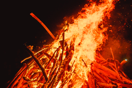 large flame on the field during a fire in natureの写真素材