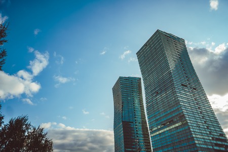 ASTANA, KAZAKHSTAN - 3.09.2018: skyscrapers in Kazakhstan different skyscrapers in the city center. Cloudy weather in the capital.のeditorial素材