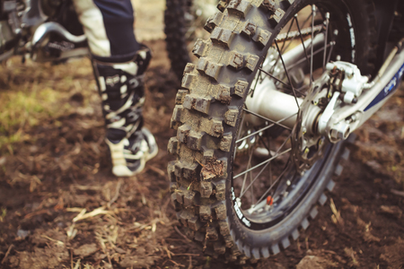 wheel with large tread motocross bike closeupの写真素材