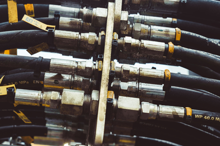 Russia, siberia, Novokuznetsk, 5.06.2018 Close-up shot of car engine hoses and tubesのeditorial素材
