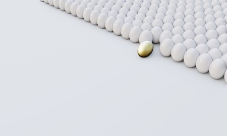 3d one gold egg lays among common white eggsの写真素材