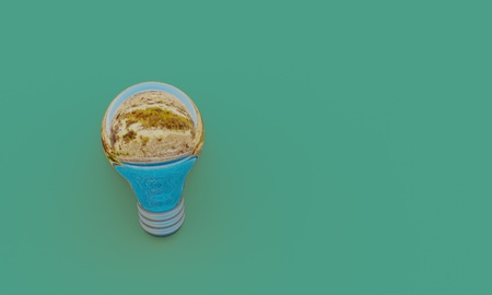 Illuminated light bulb standing Out in Crowd. Concept of idea and innovation,3d render