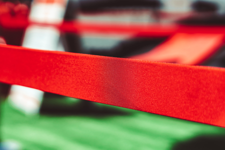 Red barrier at luxury club entrance, close up photo with selective focusの写真素材