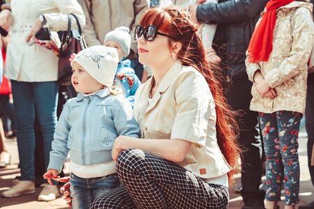 Russia, Siberia, Novokuznetsk - may 9, 2019: a lot of people at the celebration of victory day in Russiaのeditorial素材