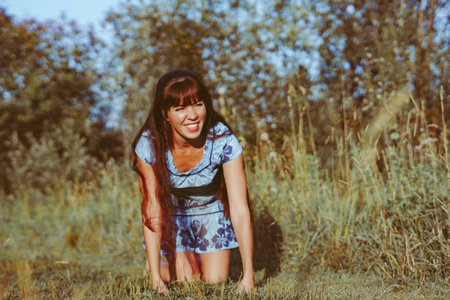 girl makes a funny faceの写真素材