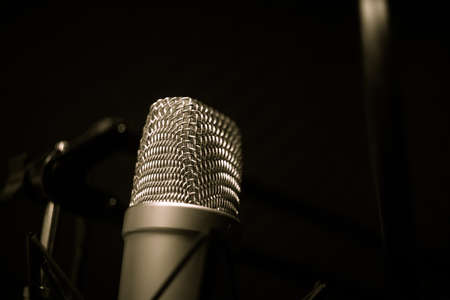 microphone in the studio on a black backgroundの写真素材