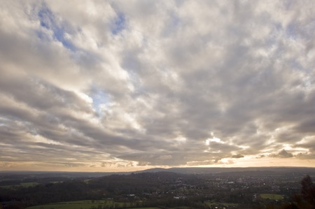 Beautiful colorful sunset over countryside landscapeの写真素材