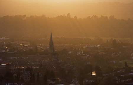 Beautiful colorful sunset over countryside landscapeの写真素材